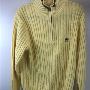 Tommy‎ Hilfiger Cable Knit 1/4 Zip Pullover Sweater Yellow Cotton Large C12